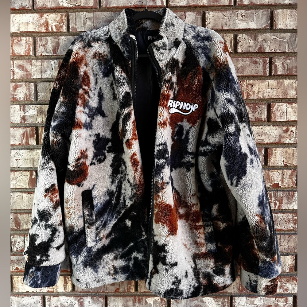 Ripndip Black White & Brown High Pile Fleece Jacket Size XL